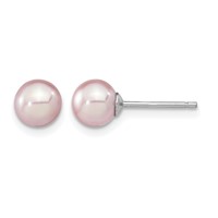 Sterling Silver Rhodium-plated 6-7mm Purple Round Freshwater Cultured Pearl Post Earring view 1