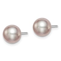 Sterling Silver Rhodium-plated 7-8mm Purple Round Freshwater Cultured Pearl Post Earring view 2