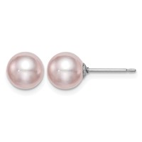Sterling Silver Rhodium-plated 7-8mm Purple Round Freshwater Cultured Pearl Post Earring view 1