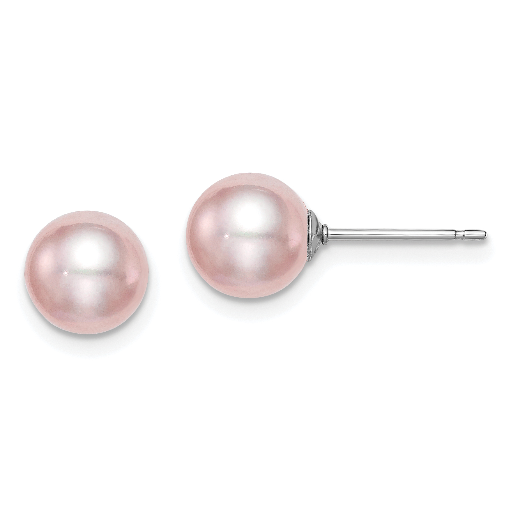 Sterling Silver 4-5mm Pink Freshwater Cultured Round Pearl Stud Earrings