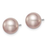 Sterling Silver Rhodium-plated 8-9mm Purple Round Freshwater Cultured Pearl Post Earring view 2