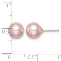 Sterling Silver Rhodium-plated 8-9mm Purple Round Freshwater Cultured Pearl Post Earring view 4