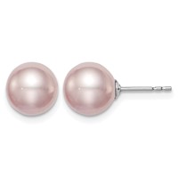 Sterling Silver Rhodium-plated 8-9mm Purple Round Freshwater Cultured Pearl Post Earring view 1