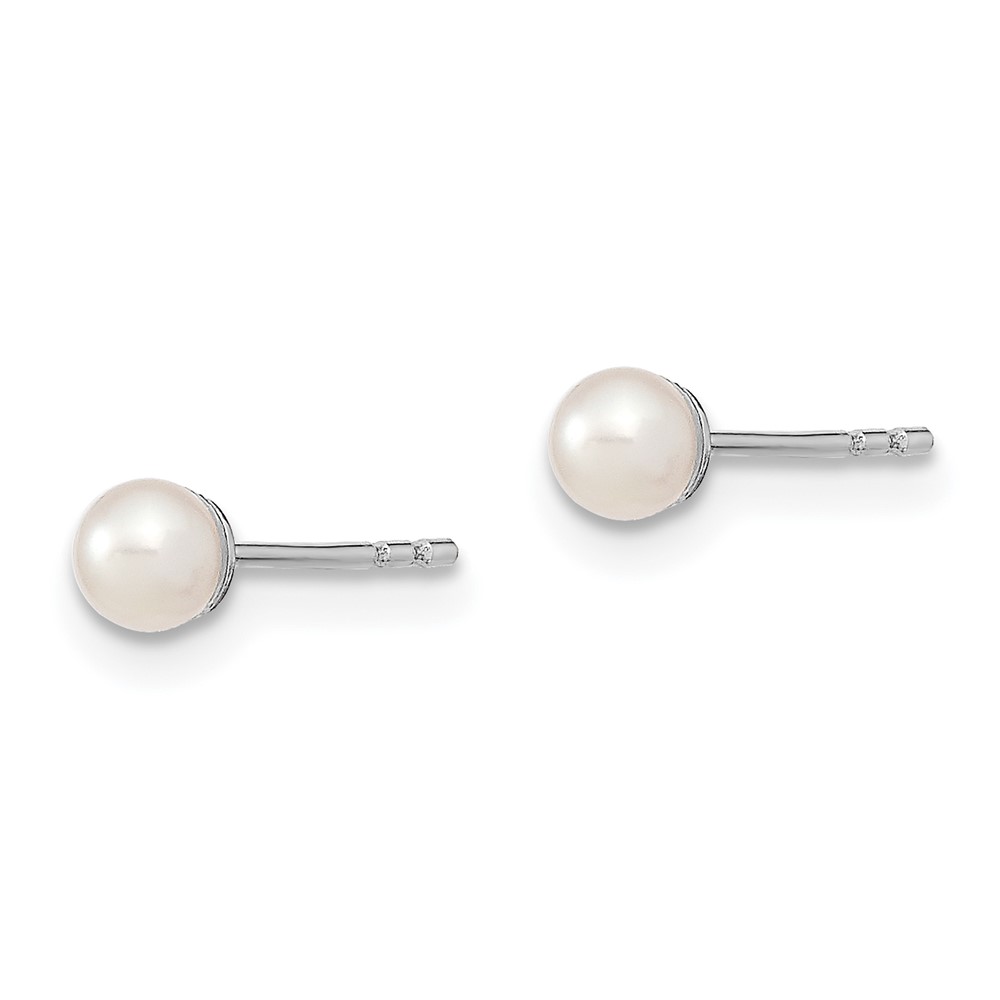 Sterling Silver Rhodium-plated 3-4mm White Round Freshwater Cultured Pearl Post Earrings (QE12730)