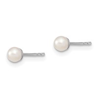 Sterling Silver Rhodium-plated 3-4mm White Round Freshwater Cultured Pearl Post Earrings view 2