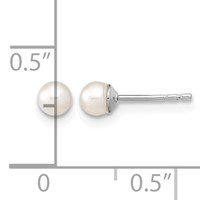 Sterling Silver Rhodium-plated 3-4mm White Round Freshwater Cultured Pearl Post Earrings view 4