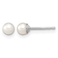 Sterling Silver Rhodium-plated 3-4mm White Round Freshwater Cultured Pearl Post Earrings view 1