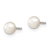 Sterling Silver Rhodium-plated 4-5mm White Round Freshwater Cultured Pearl Post Earrings view 2