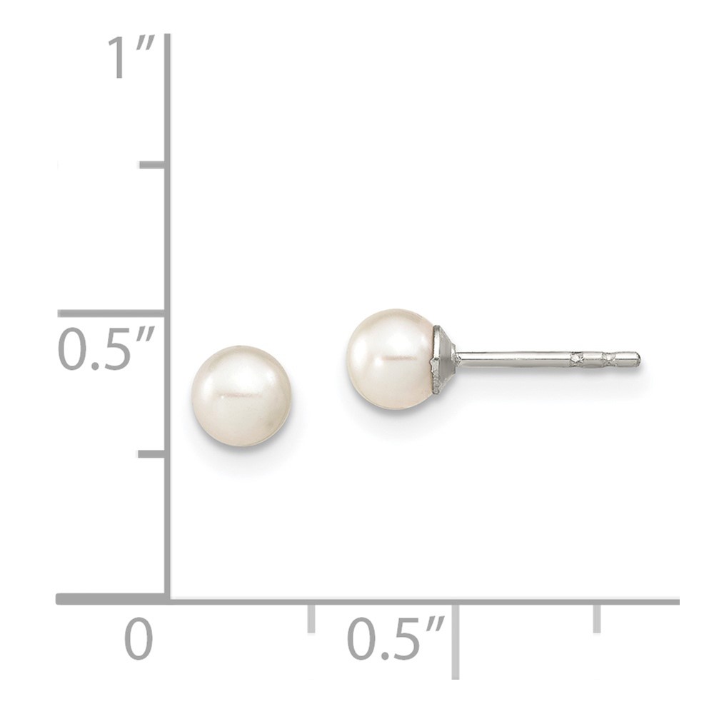 Sterling Silver Rhodium-plated 4-5mm White Round Freshwater Cultured Pearl Post Earrings (QE12731)
