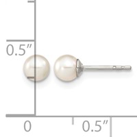 Sterling Silver Rhodium-plated 4-5mm White Round Freshwater Cultured Pearl Post Earrings view 4