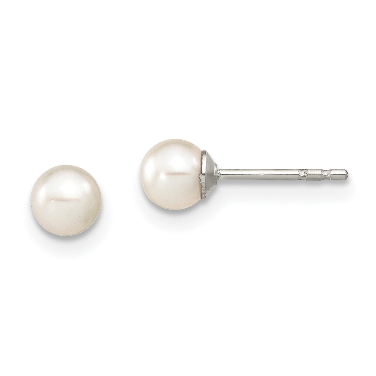 Sterling Silver Rhodium-plated 4-5mm White Round Freshwater Cultured Pearl Post Earrings (QE12731)