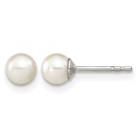Sterling Silver Rhodium-plated 4-5mm White Round Freshwater Cultured Pearl Post Earrings view 1