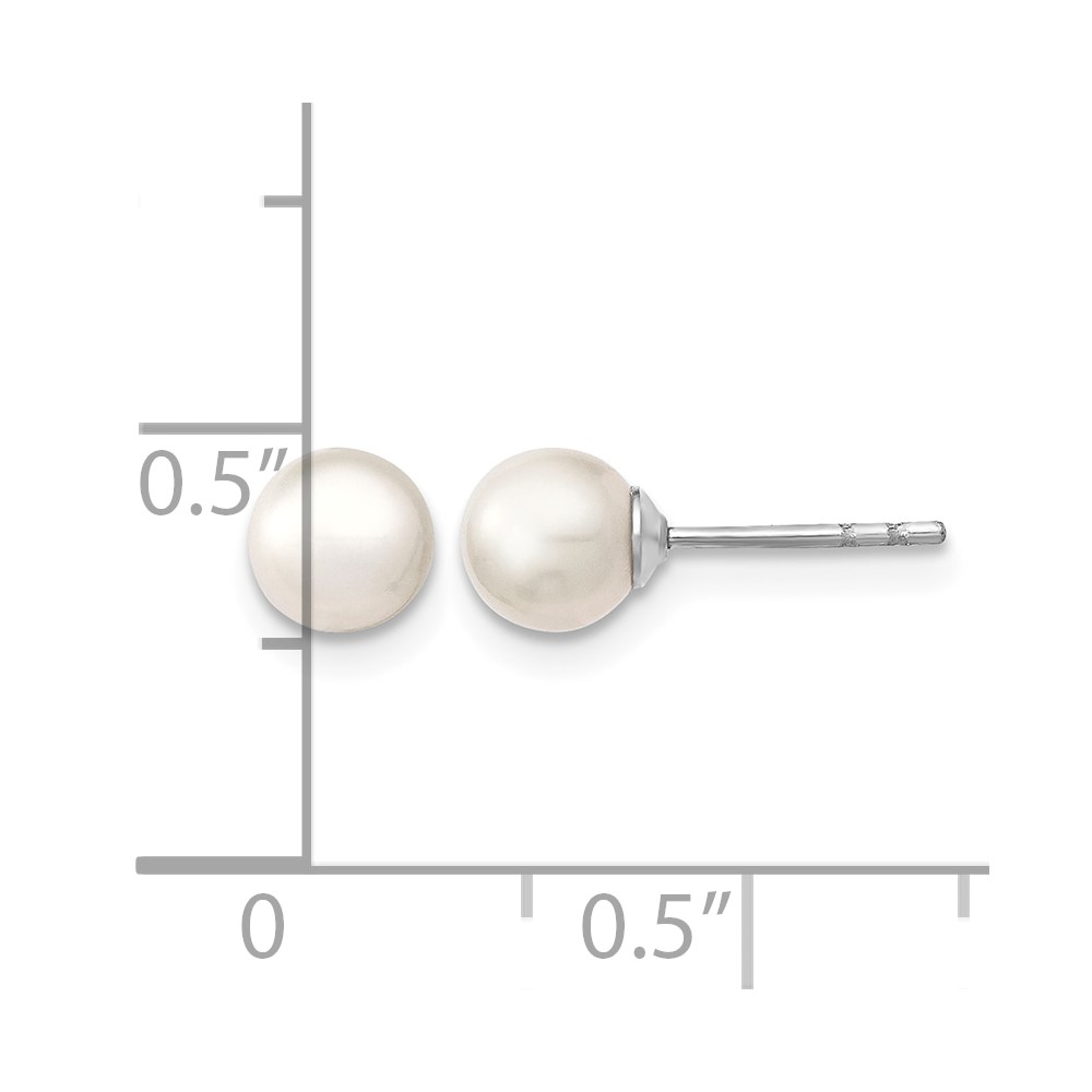 Sterling Silver Rhodium-plated 5-6mm White Round Freshwater Cultured Pearl Post Earrings (QE12732)