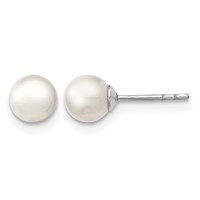 Sterling Silver Rhodium-plated 5-6mm White Round Freshwater Cultured Pearl Post Earrings view 1