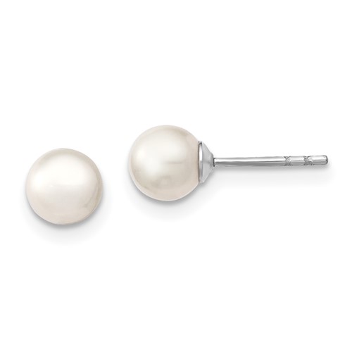 Sterling Silver Rhodium-plated 5-6mm White Round Freshwater Cultured Pearl Post Earrings