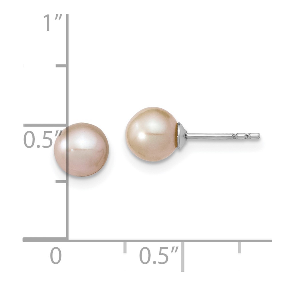Sterling Silver Rhodium-plated 6-7mm White Round Freshwater Cultured Pearl Post Earrings (QE12733)