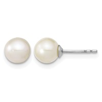 Sterling Silver Rhodium-plated 6-7mm White Round Freshwater Cultured Pearl Post Earrings view 1