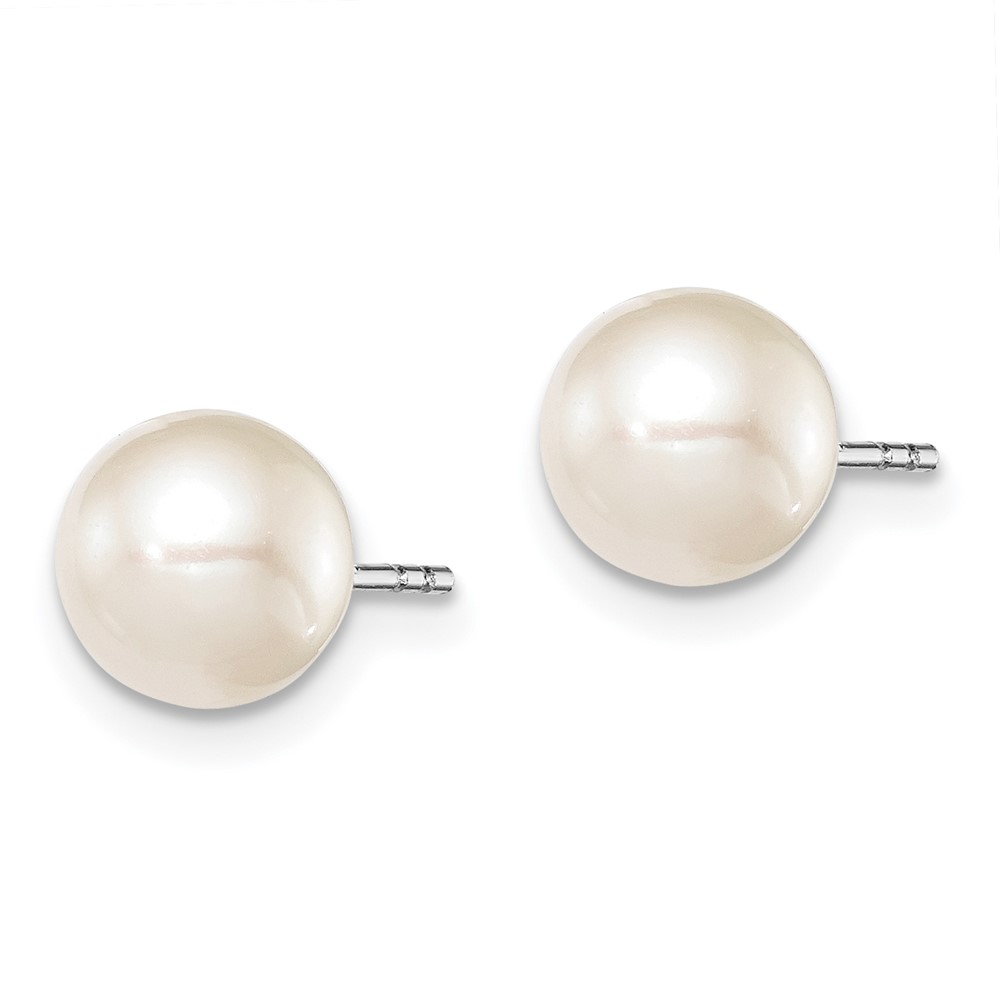 Sterling Silver Rhodium-plated 7-8mm White Round Freshwater Cultured Pearl Post Earrings (QE12734)