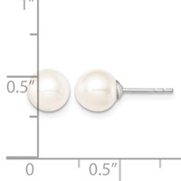 Sterling Silver Rhodium-plated 7-8mm White Round Freshwater Cultured Pearl Post Earrings view 4