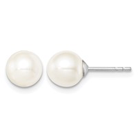 Sterling Silver Rhodium-plated 7-8mm White Round Freshwater Cultured Pearl Post Earrings view 1