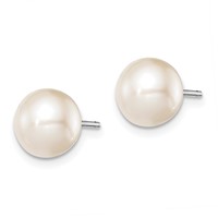 Sterling Silver Rhodium-plated 8-9mm White Round Freshwater Cultured Pearl Post Earrings view 2