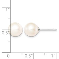 Sterling Silver Rhodium-plated 8-9mm White Round Freshwater Cultured Pearl Post Earrings view 4