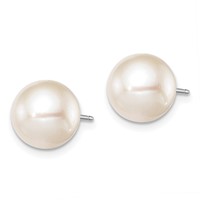 Sterling Silver Rhodium-plated 9-10mm White Round Freshwater Cultured Pearl Post Earring view 2
