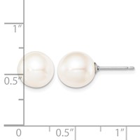 Sterling Silver Rhodium-plated 9-10mm White Round Freshwater Cultured Pearl Post Earring view 4