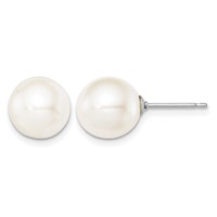 Sterling Silver Rhodium-plated 9-10mm White Round Freshwater Cultured Pearl Post Earring view 1