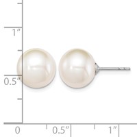 Sterling Silver Rhodium-plated 10-11mm White Round Freshwater Cultured Pearl Post Earrings view 4