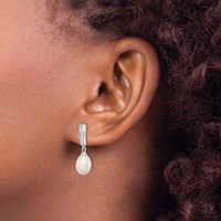 Sterling Silver Rhodium-plated 8-9mm White Rice Freshwater Cultured Pearl and CZ Post Dangle Earrings view 3