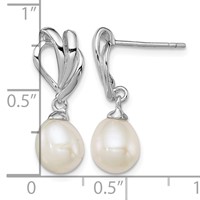 Sterling Silver Rhodium-plated 7-8mm White Rice Freshwater Cultured Pearl Post Dangle Earrings view 4