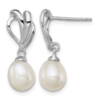 Sterling Silver Rhodium-plated 7-8mm White Rice Freshwater Cultured Pearl Post Dangle Earrings view 1