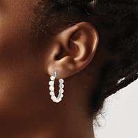 Sterling Silver Rhodium-plated 4-5mm White Button Freshwater Cultured Pearl Hoop Earrings view 3