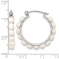 Sterling Silver Rhodium-plated 4-5mm White Button Freshwater Cultured Pearl Hoop Earrings view 4