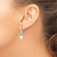 Sterling Silver Rhodium-plated 8-9mm White Semi-Round Freshwater Cultured Pearl Triangle Post Dangle Earrings view 3