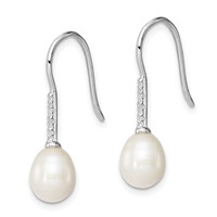 Sterling Silver Rhodium-plated 7-8mm White Teardrop Freshwater Cultured Pearl and CZ Dangle Earrings view 2