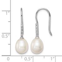 Sterling Silver Rhodium-plated 7-8mm White Teardrop Freshwater Cultured Pearl and CZ Dangle Earrings view 4