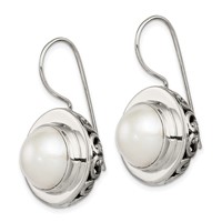 Sterling Silver Polished & Antiqued Fancy Filigree White 12-13mm Freshwater Cultured Mabe Pearl Dangle Earrings view 2