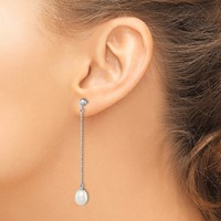 Sterling Silver Rhodium-plated 7-8mm White Rice Freshwater Cultured Pearl Post Dangle Earrings view 3