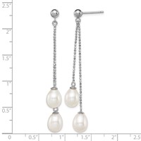 Sterling Silver Rhodium-plated 7-8mm White Rice Freshwater Cultured Pearl Post Dangle Earrings view 4