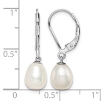 Sterling Silver Rhodium-plated 7-8mm White Teardrop Freshwater Cultured Pearl Leverback Dangle Earrings view 4
