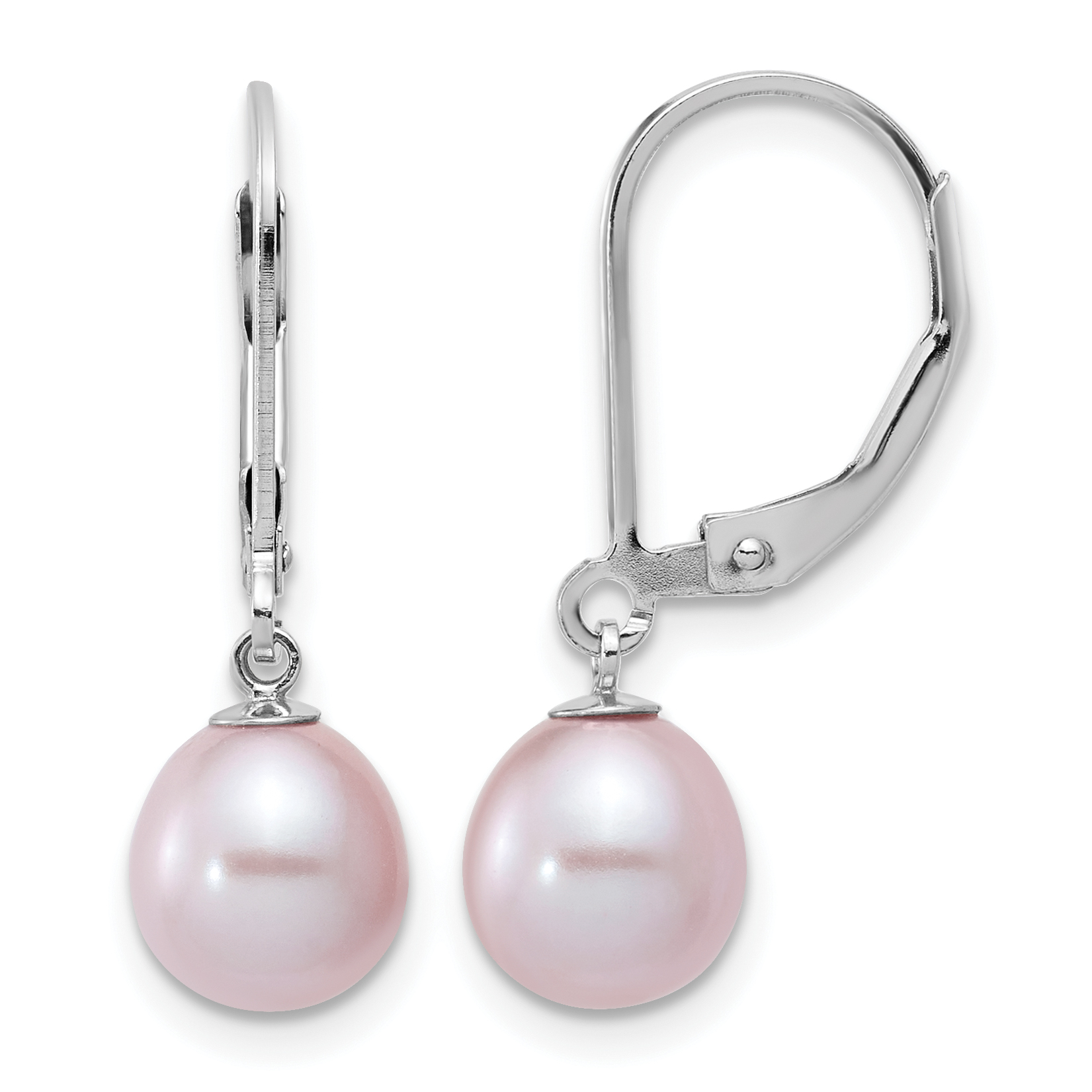 Sterling Silver Rhodium-plated 7-8mm Purple Teardrop Freshwater Cultured Pearl Leverback Dangle Earrings (QE12781PU)