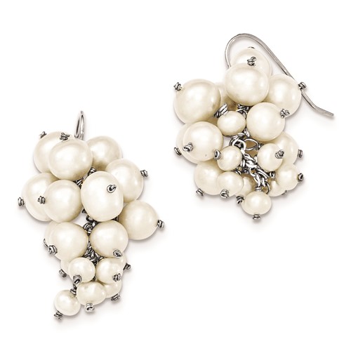 Sterling Silver 4-1-7/7-8mm FW Cultured Pearl Cluster Dangle Earrings