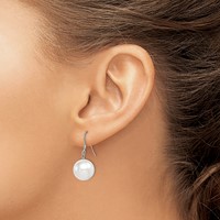 Sterling Silver Rhodium-plated 12-13mm White Round Shell Bead Dangle Earrings view 3