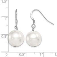 Sterling Silver Rhodium-plated 12-13mm White Round Shell Bead Dangle Earrings view 4