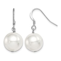 Sterling Silver Rhodium-plated 12-13mm White Round Shell Bead Dangle Earrings view 1