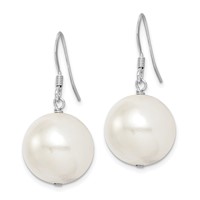 Sterling Silver Rhodium-plated 14-15mm White Round Shell Pearl Dangle Earrings view 2