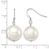 Sterling Silver Rhodium-plated 14-15mm White Round Shell Pearl Dangle Earrings view 4