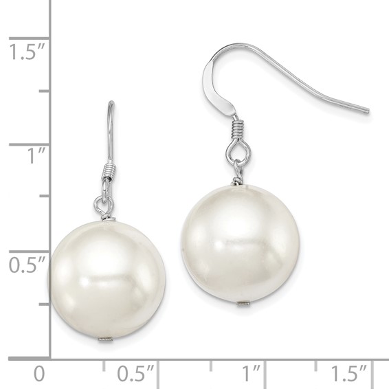 Sterling Silver Rhodium-plated 14-15mm White Round Shell Pearl Dangle Earrings